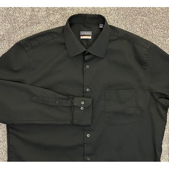Van Heusen Mens Tall Fit Button Up Shirt Size 16.5 (35/36) Black Long Sleeve EUC - Picture 3 of 10